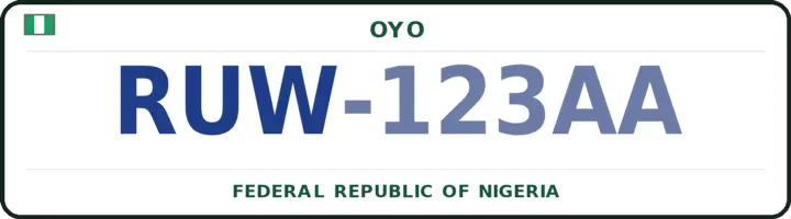 Nigerian number plate with the RUW code — Ibarapa East, Oyo