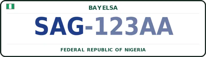 Nigerian number plate with the SAG code — Sagbama, Bayelsa