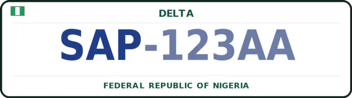 Nigerian number plate with the SAP code — Sapele, Delta