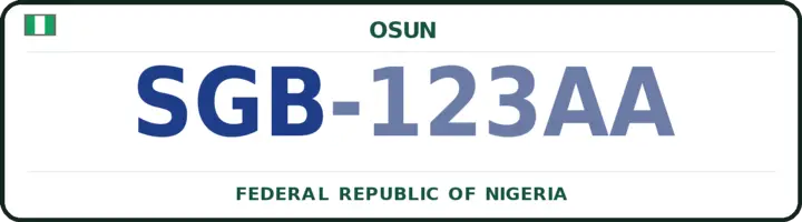 Nigerian number plate with the SGB code — Osogbo, Osun