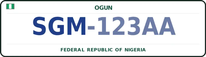 Nigerian number plate with the SGM code — Shagamu, Ogun