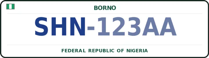 Nigerian number plate with the SHN code — Shani, Borno