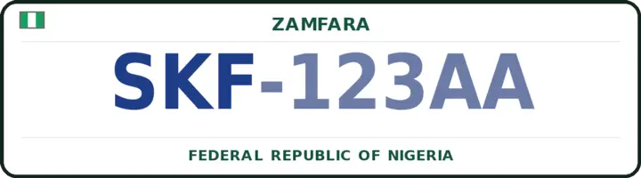 Nigerian number plate with the SKF code — Shinkafi, Zamfara
