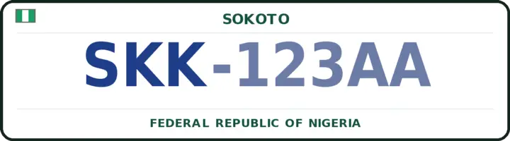 Nigerian number plate with the SKK code — Sokoto-North, Sokoto