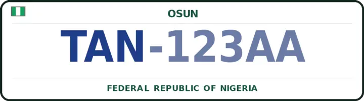 Nigerian number plate with the TAN code — Boluwaduro, Osun