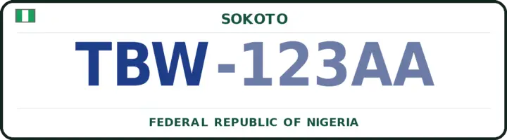Nigerian number plate with the TBW code — Tambawal, Sokoto