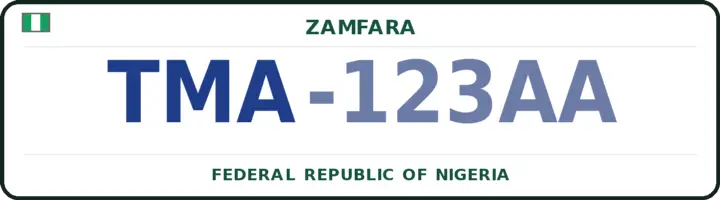 Nigerian number plate with the TMA code — Talata-Mafara, Zamfara