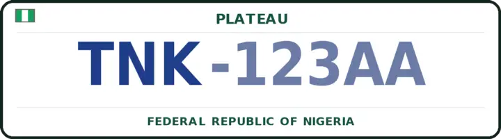 Nigerian number plate with the TNK code — Mikang, Plateau