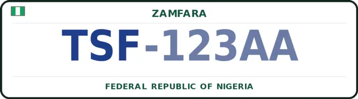 Nigerian number plate with the TSF code — Tsafe, Zamfara