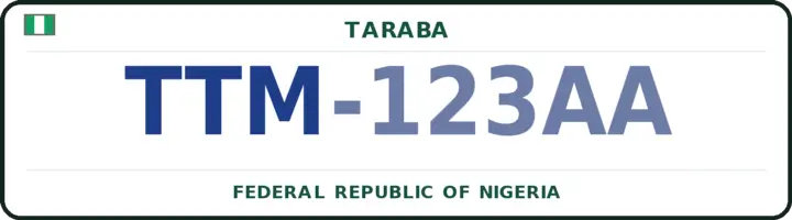 Nigerian number plate with the TTM code — Takum, Taraba