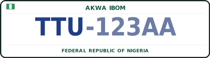 Nigerian number plate with the TTU code — Itu, Akwa Ibom