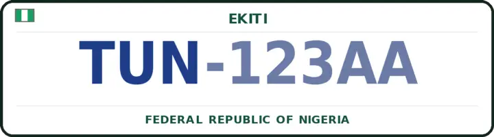Nigerian number plate with the TUN code — Moba, Ekiti