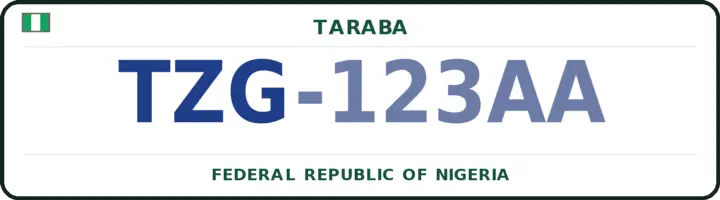 Nigerian number plate with the TZG code — Zing, Taraba