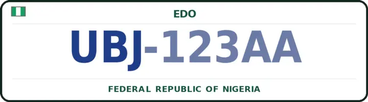 Nigerian number plate with the UBJ code — Esan-South-East, Edo