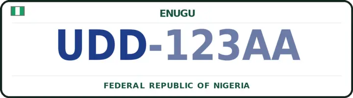 Nigerian number plate with the UDD code — Udi, Enugu