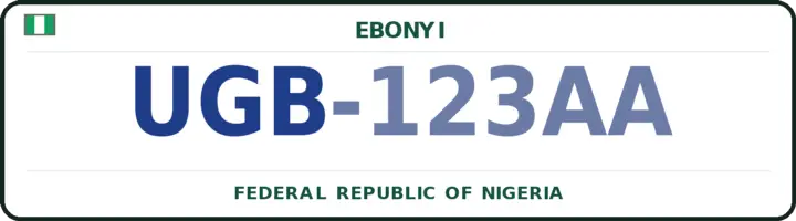 Nigerian number plate with the UGB code — Ebonyi, Ebonyi
