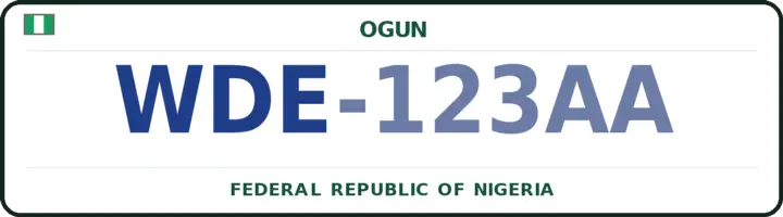 Nigerian number plate with the WDE code — Obafemi Owode, Ogun
