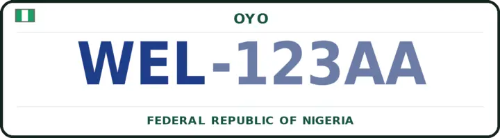 Nigerian number plate with the WEL code — Iwajowa, Oyo