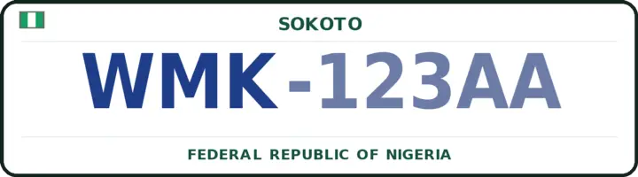 Nigerian number plate with the WMK code — Wamakko, Sokoto