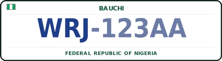 Nigerian number plate with the WRJ code — Warji, Bauchi