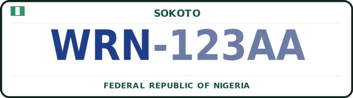 Nigerian number plate with the WRN code — Wurno, Sokoto