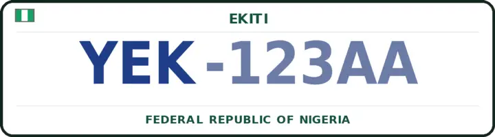 Nigerian number plate with the YEK code — Ilejemeje, Ekiti