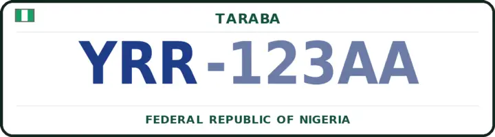 Nigerian number plate with the YRR code — Yorro, Taraba