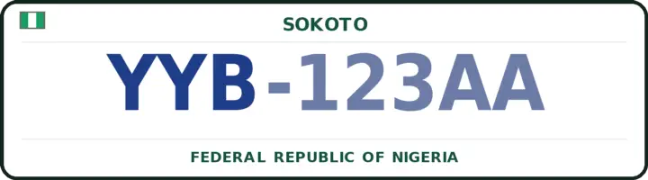 Nigerian number plate with the YYB code — Yabo, Sokoto