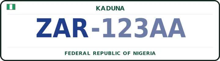 Nigerian number plate with the ZAR code — Zaria, Kaduna