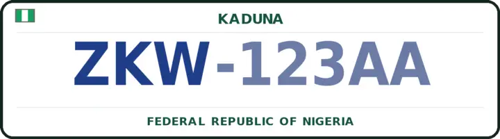 Nigerian number plate with the ZKW code — Zangon-Kataf, Kaduna