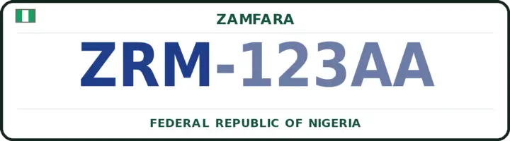 Nigerian number plate with the ZRM code — Zurmi, Zamfara