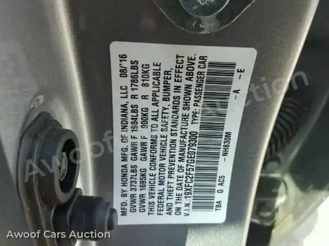 2016 Honda Civic 19XFC2F57GE079300 — Copart auction photo 10