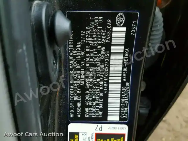 2012 Toyota Camry Base 4T4BF1FK6CR273156 — Copart auction photo 10