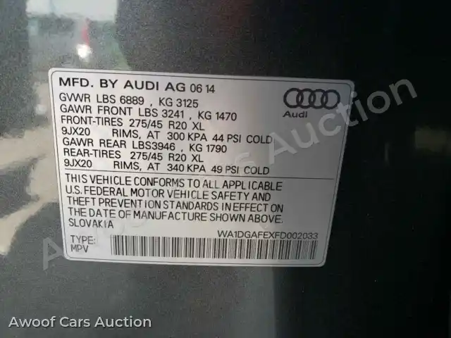 2015 Audi Q7 WA1DGAFEXFD002033 — hoton gwanjo Copart na 10