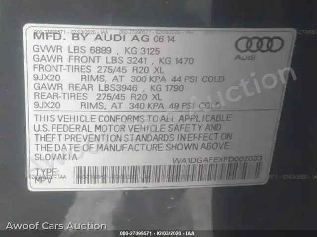 2015 Audi Q7 WA1DGAFEXFD002033 — hoton gwanjo Iaai na 9