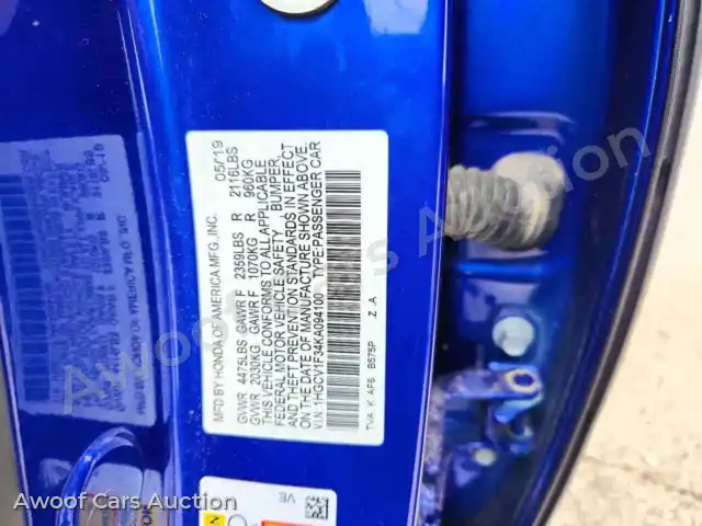 2019 Honda Accord 1HGCV1F34KA094100 — Copart auction photo 12