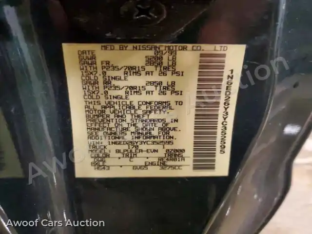 2000 Nissan Frontier 1N6ED26Y3YC352595 — Copart auction photo 13