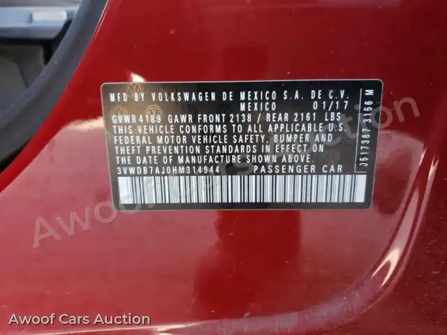 2017 Volkswagen Jetta 3VWDB7AJ0HM314944 — photo 10 de la vente Copart