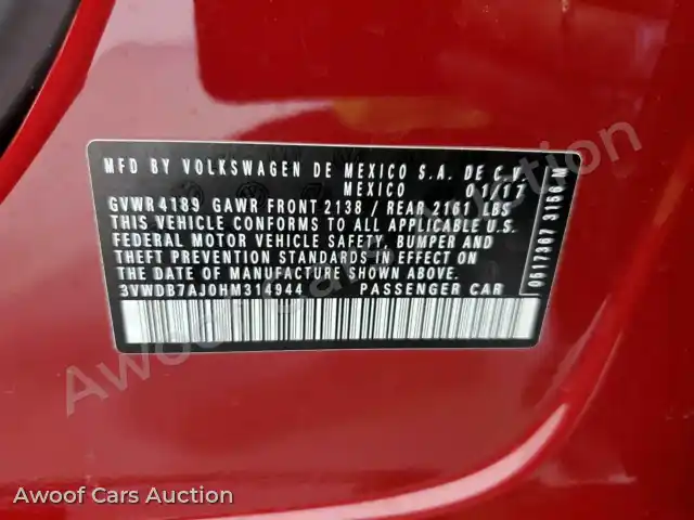 2017 Volkswagen Jetta 3VWDB7AJ0HM314944 — photo 15 de la vente Manheim