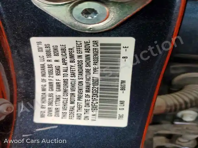 2016 Honda Civic 19XFC1F3XGE210907 — photo 13 de la vente Copart