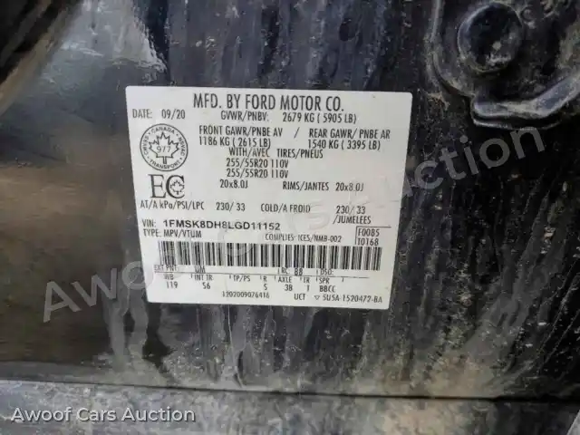 2020 Ford Explorer 1FMSK8DH8LGD11152 — Copart auction photo 14