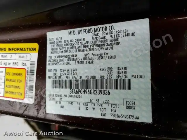2016 Ford Fusion 3FA6P0H96GR239836 — Manheim auction photo 6