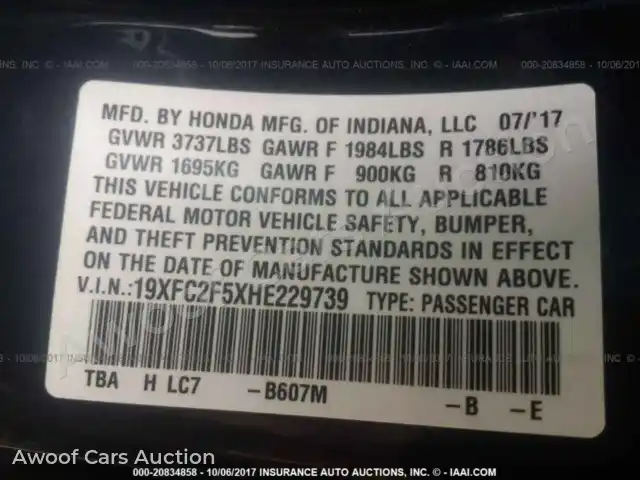 2017 Honda Civic 19XFC2F5XHE229739 — Iaai auction photo 9