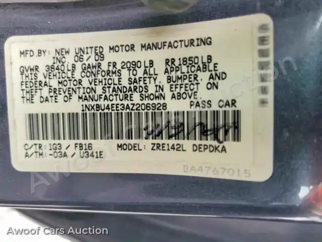 2010 Toyota Corolla 1NXBU4EE3AZ206928 — hoton gwanjo Copart na 12