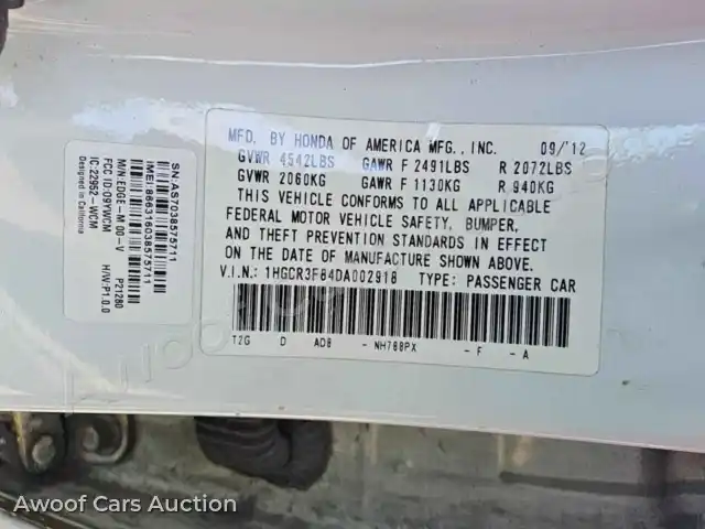 2013 Honda Accord 1HGCR3F84DA002918 — Copart auction photo 12