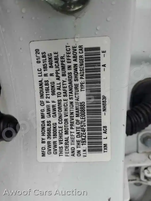 2020 Honda Insight 19XZE4F57LE008885 — Copart auction photo 12