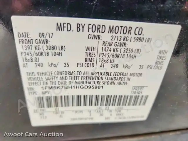 2017 Ford Explorer 1FM5K7BH1HGD95901 — Copart auction photo 14