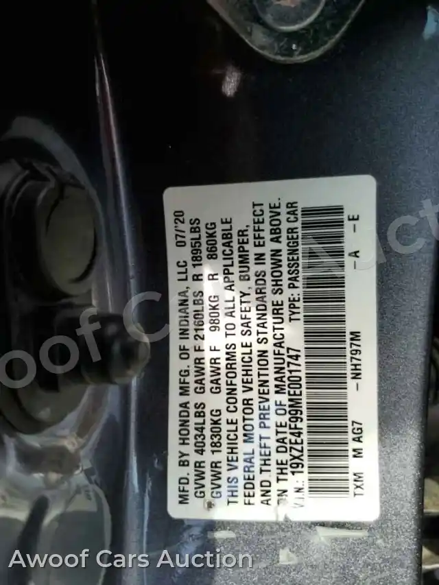 2021 Honda Insight 19XZE4F99ME001747 — photo 13 de la vente Copart