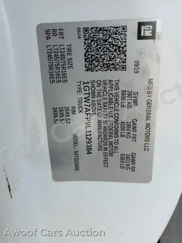 2020 GMC Savana 1GTW7AFP9L1129384 — hoton gwanjo Copart na 13