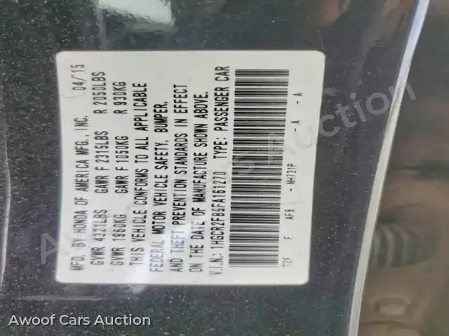 2015 Honda Accord 1HGCR2F89FA161270 — hoton gwanjo Copart na 13